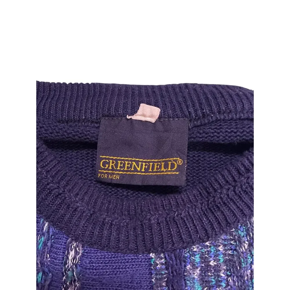 Vintage Coogi Style 3D Knit Crewneck Sweater Mens Large Blue Navy Pullover